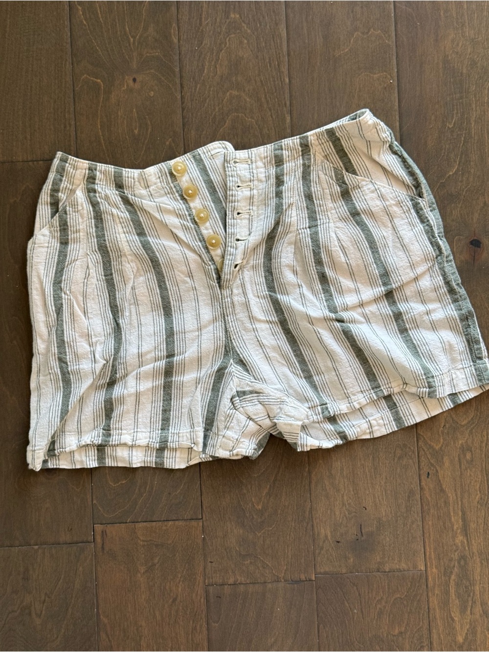 Anthropologie Striped High-Waist Shorts in White & Sage